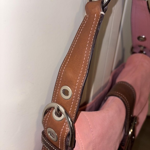 Coach Pink and Brown Suede Shoulder Bag - Picture 6 of 8
